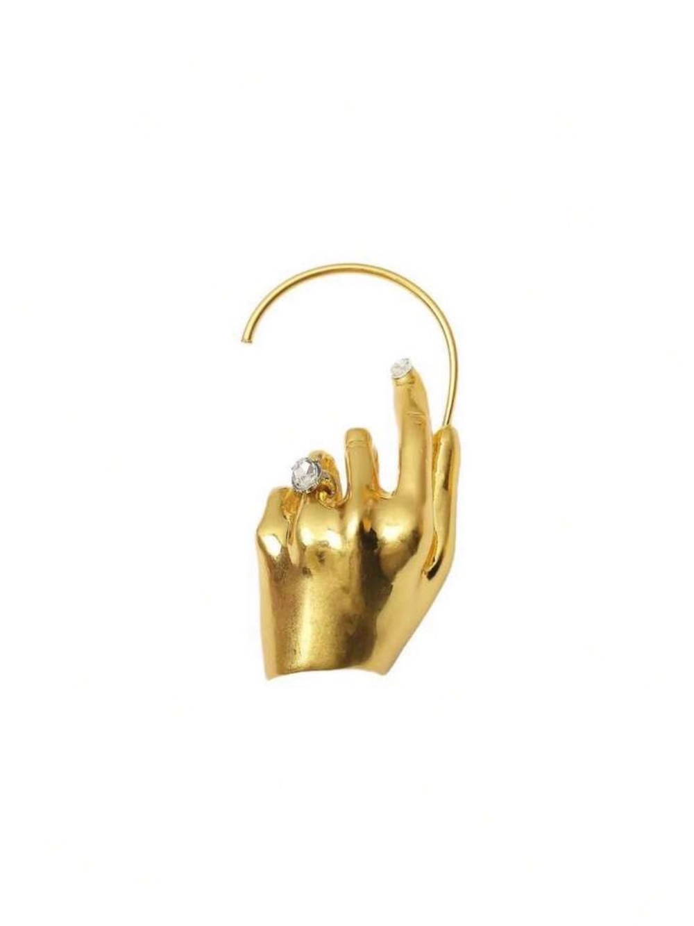 Gold Sculptural Hand Ear Cuff with Crystal Accent - Picture 3 of 4